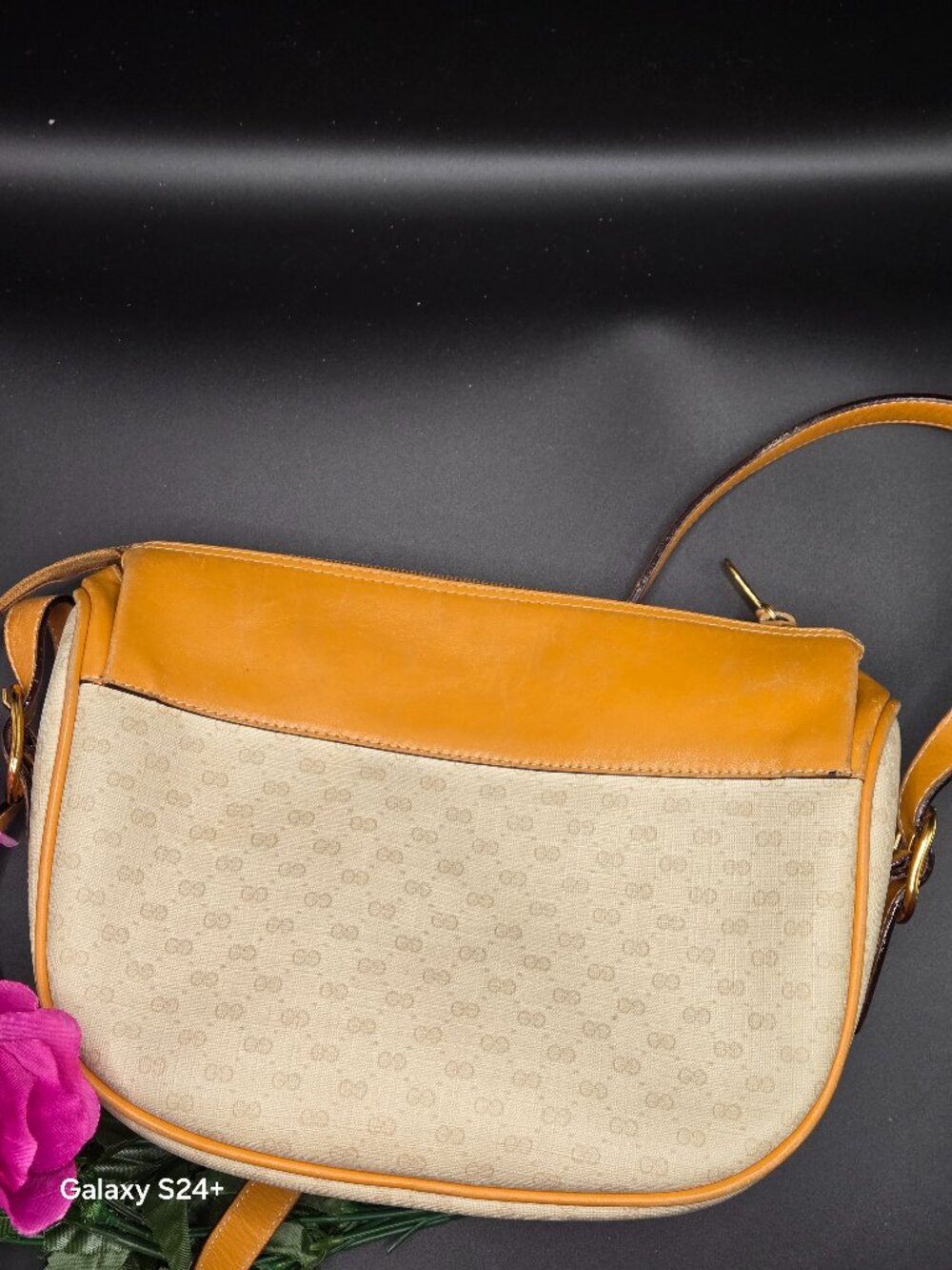 Vintage Gucci GG Monogram Canvas & Leather Crossbody Bag – Beige/Tan
